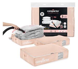 Plastikowe pojemniki próżniowe pod łóżko zestaw 3 szt. 65x45x15,5 cm Pink Edition – Compactor