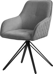 Obrotowe krzeso do jadalni ML-Design, szare, wykonane z tkaniny z metalowymi nogami