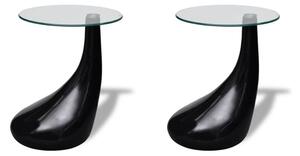 2 czarne stoliki z okrągłym, szklanym blatem, wysoki połysk