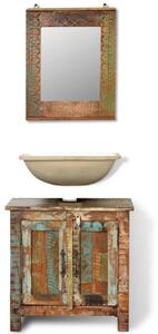 Zestaw mebli łazienkowych z drewna odzyskanego, lustro i szafka