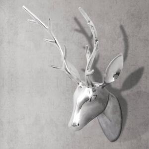 Ozdobna głowa jelenia, dekoracja z aluminium, srebrna, 62 cm