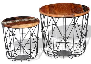 Zestaw 2 okrągłych stolików z drewna odzyskanego, 35 i 45 cm