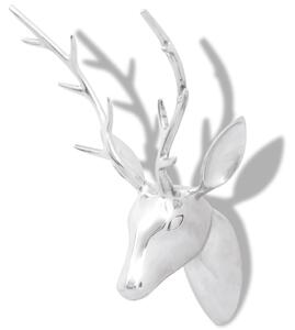 Ozdobna głowa jelenia, dekoracja z aluminium, srebrna, 62 cm