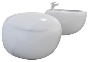 Toaleta wisząca z bidetem, biała, ceramiczna