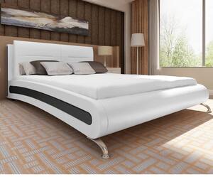 Łóżko z materacem, czarno-białe, sztuczna skóra, 140x200 cm