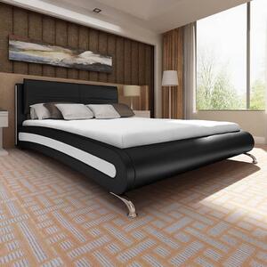Łóżko z materacem, biało-czarne, sztuczna skóra, 180 x 200 cm