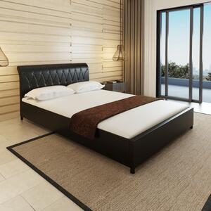 Łóżko z materacem, czarne, sztuczna skóra, 140 x 200 cm