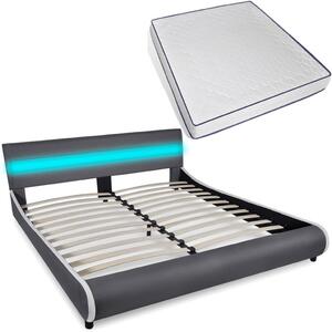 Łóżko LED z materacem memory, szare, sztuczna skóra, 180x200 cm