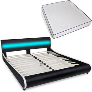 Łóżko LED z materacem memory, czarne, sztuczna skóra 180x200 cm