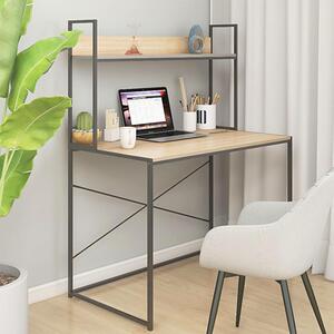 Metalowe biurko w stylu loft z półką czarny + dąb - Tandrum