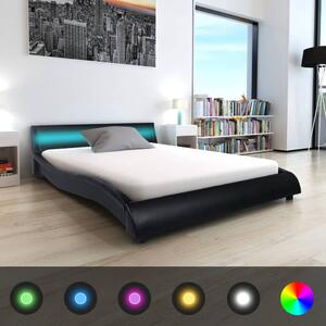 Łóżko LED z materacem, czarne, sztuczna skóra, 140 x 200 cm
