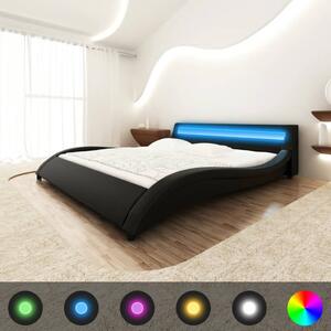 Łóżko LED z materacem, czarne, sztuczna skóra, 180 x 200 cm