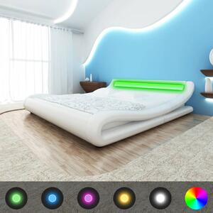 Łóżko LED z materacem memory, białe, sztuczna skóra, 140x200 cm