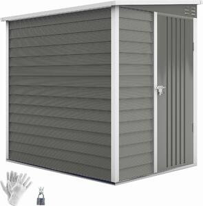 Metalowa szopa narzdziowa Outsunny 2,3 m² 142x184x181 cm z fundamentem, dachem jednospadowym, zamykanymi drzwiami, rkawicami, odporna na warunki atmosferyczne, szopa ogrodowa do ogrodu na podwórko, jasnoszara