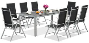 Meble ogrodowe z aluminium z dużym stołem Polywood Verona dla 8 osób Garden Point czarno-szare