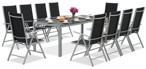 Meble ogrodowe z aluminium z dużym stołem Polywood Verona dla 10 osób Garden Point czarno-szare