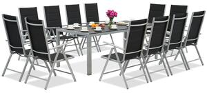 Meble ogrodowe z aluminium z dużym stołem Polywood Verona dla 12 osób Garden Point czarno-szare