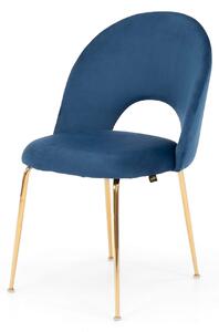 MebleMWM Krzesło Glamour KC-903-2 niebieski welur, nogi złoty chrom