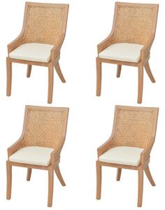 Krzesła stołowe, 4 szt., rattan i lite drewno mango
