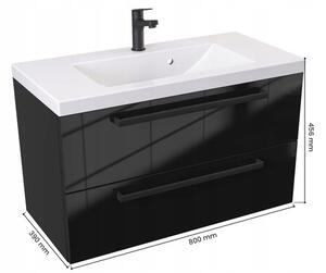Szafka z Umywalką ATHOS 80 cm BLACK - uchwyt czarny mat