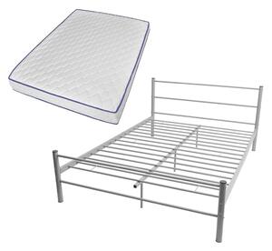 Łóżko z materacem memory, szare, metalowe, 140x200 cm