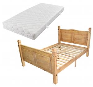 Łóżko z materacem, sosnowe, w stylu meksykańskim, 140x200