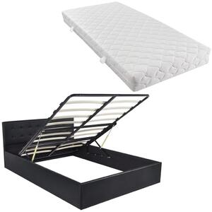 Łóżko ze schowkiem z materacem, sztuczna skóra, 140x200 cm