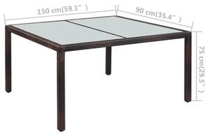 Stół ogrodowy, 150x90x75 cm, brązowy, rattan PE i szkło