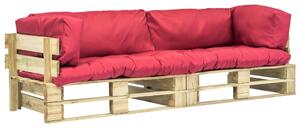 Meble ogrodowe z palet, 2 szt., drewno, czerwone poduszki