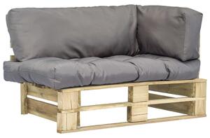 Sofa ogrodowa z palet z szarymi poduszkami, sosnowe drewno