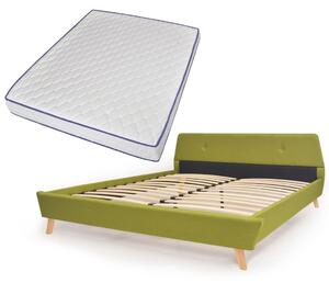 Łóżko z materacem memory, zielone, tkanina, 160x200 cm