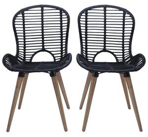 Krzesła stołowe, 6 szt., czarne, naturalny rattan