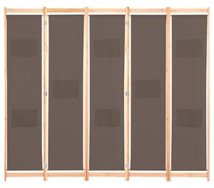 Parawan 5-panelowy, brązowy, 200 x 170 x 4 cm, tkanina