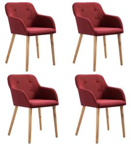 Krzesła do jadalni, 4 szt., winna czerwień, tkanina i lity dąb