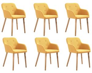 Krzesła do jadalni, 6 szt., żółte, tkanina i lity dąb