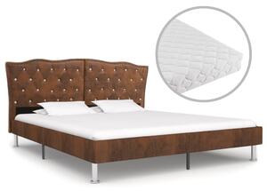 Łóżko z materacem, brązowe, tkanina, 180 x 200 cm