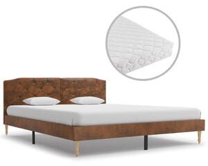 Łóżko z materacem, brązowe, sztuczna skóra zamszowa, 160x200 cm