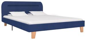 Rama łóżka z LED, niebieska, tapicerowana tkaniną, 140 x 200 cm