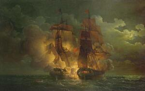 Reprodukcja Battle Between the French Frigate 'Arethuse' and the English Frigate 'Amelia', Louis Philippe Crepin