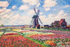 Reprodukcja Tulip Fields with the Rijnsburg Windmill 1886, Claude Monet