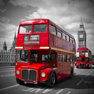 Ilustracja London Red Buses on Westminster Bridge, Melanie Viola