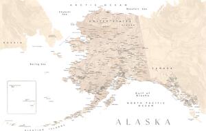 Mapa Detailed map of Alaska in neutral watercolor, Blursbyai