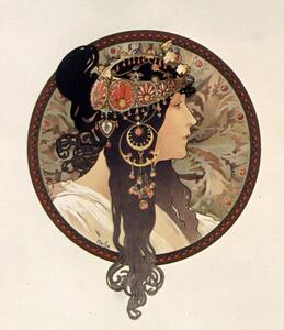 Reprodukcja Byzantine head of a brunette Tete byzantine d'une brunette, Alfons Mucha