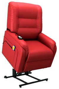 Rozkładany fotel masujący, podnoszony, czerwony, sztuczna skóra
