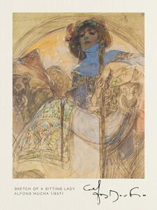 Reprodukcja Sketch of a Sitting Lady - Alfons Mucha