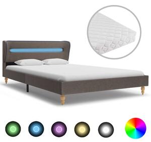 Łóżko LED z materacem, taupe, tkanina, 120x200 cm