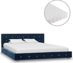 Łóżko z materacem, niebieskie, aksamit, 140 x 200 cm