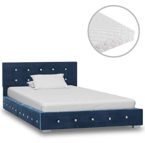 Łóżko z materacem, niebieskie, aksamit, 90 x 200 cm