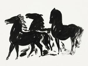 Reprodukcja Three Black Horses Retro Monochrome Graphic - Leo Gestel