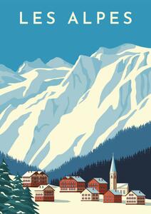 Ilustracja Alps travel retro poster vintage banner, Rinat Khairitdinov